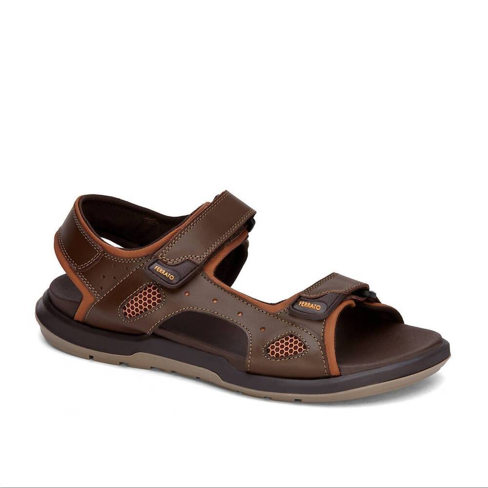 NEW FERRATO men's leather sandals in dark brown